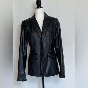 Suzy Shier Black Faux Leather Women's Blazer medium